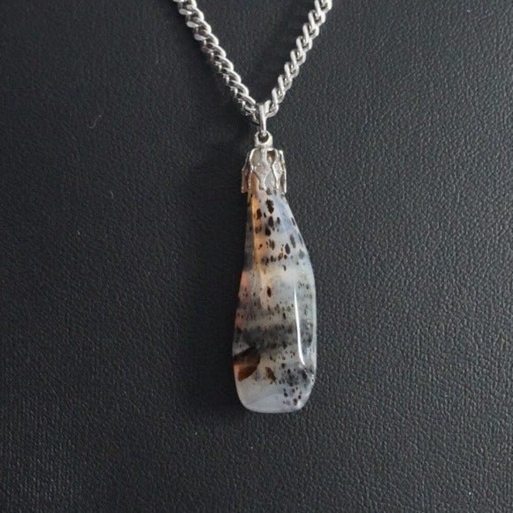 Smoky Quartz Pendant Necklace Silver Tone Chain